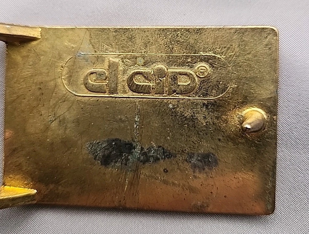 El Cid Kmart Buckle « We&rsquo;ve Got It Good  » Leather & Brass Vtg 2 1/2 X 1 1/2