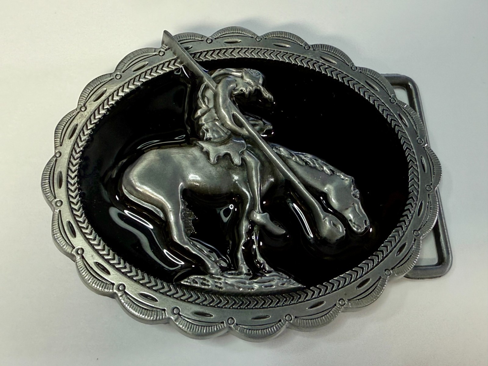 End of the Trail Native American Indian Saga Enameled Silver Color Belt Buckle