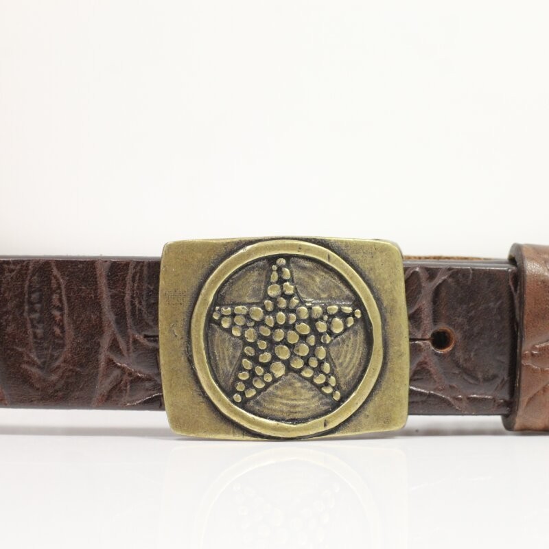 Rectangular Belt Buckle With Star Antique Brass Classic Timeless