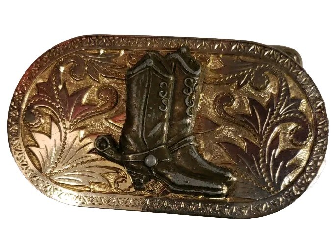 Belt Buckle Cowboy Boots with Spurs Silver Tone 3.50in X 1.75in
