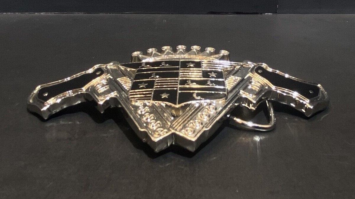 187 Inc Belt Buckle Guns Crest Emblem Black Enamel Silver Tone w/ Bottle Opener