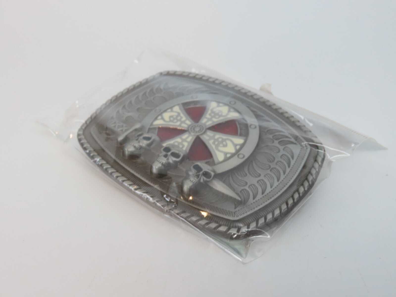 Celtic Shield Skull Sword Metal Belt Buckle Pewter Tone Enameled New
