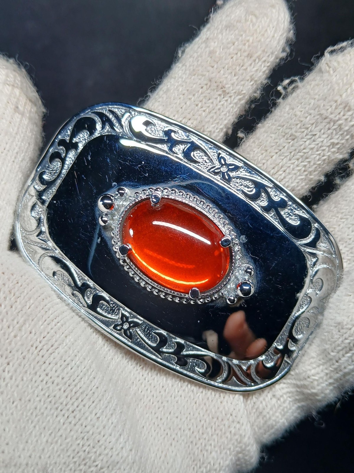 Western Red Stone Silver Belt Buckle