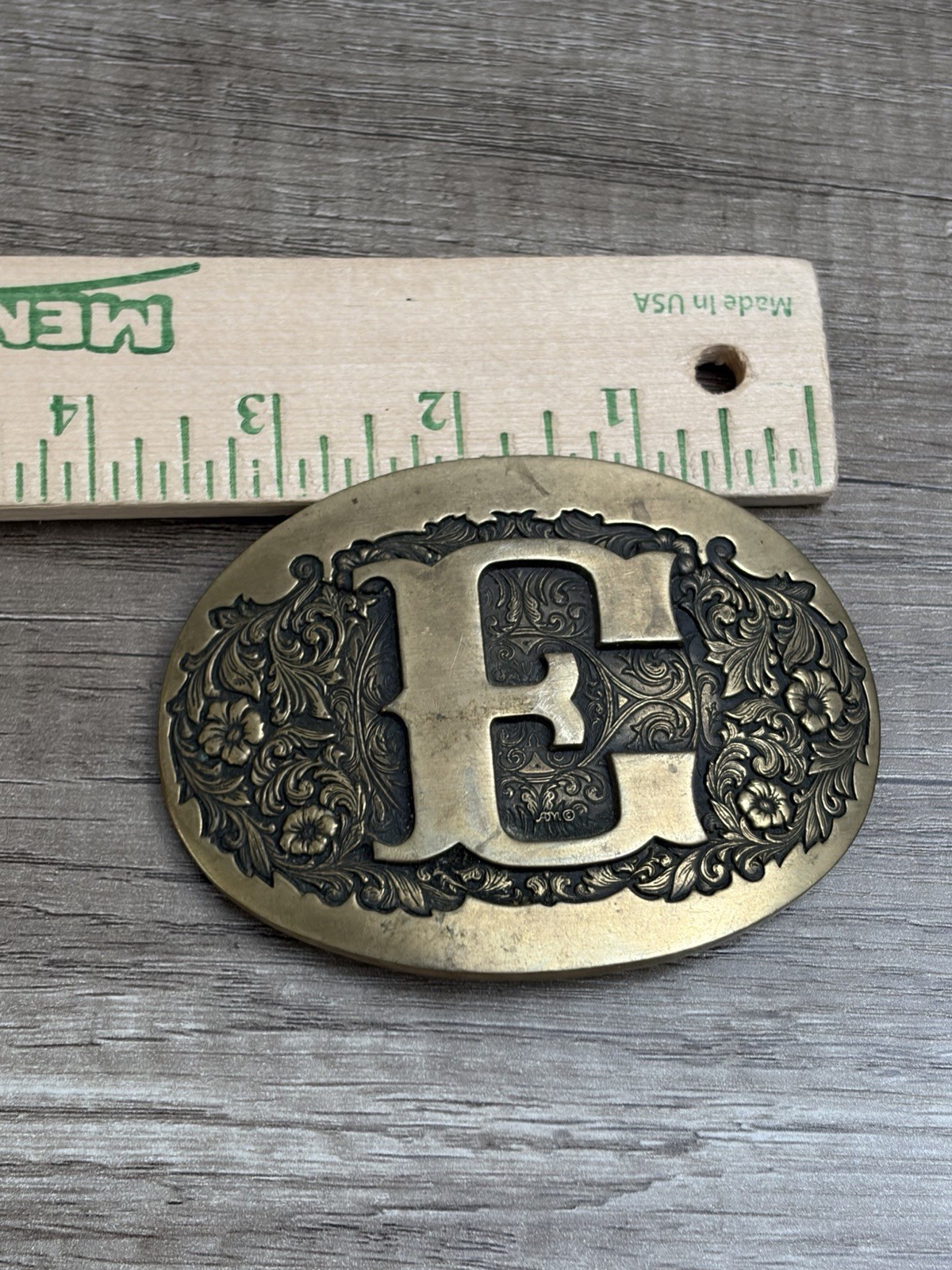 Vintage 1970&rsquo;s Belt Buckle Award Design Medals Letter E Logo Solid Brass