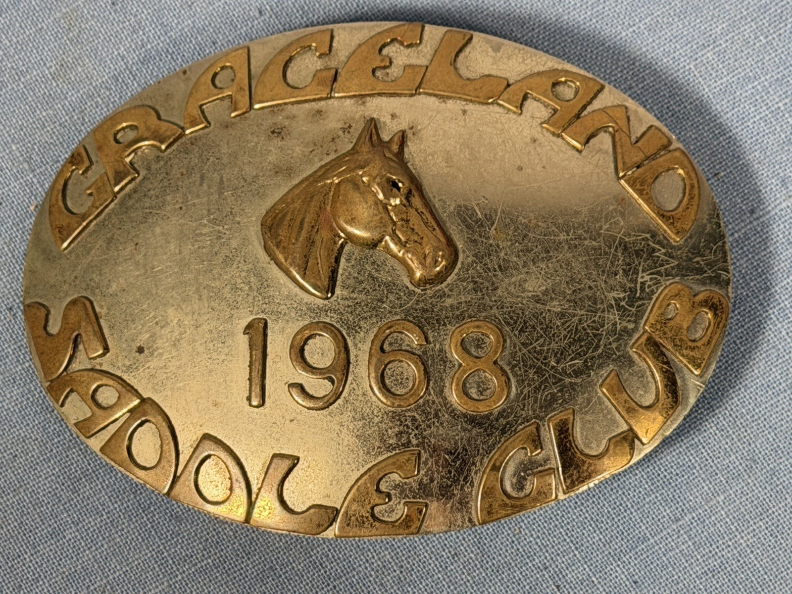 1968 Graceland Saddle Club Belt Buckle Nickel Silver Brass Elvis Memphis Horse