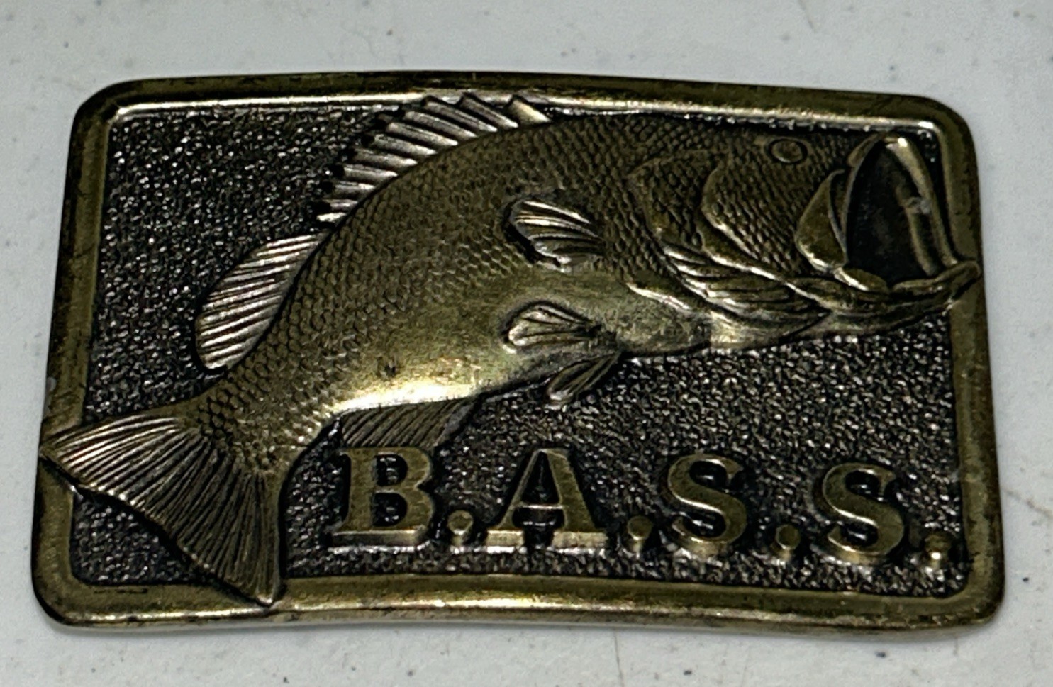 Vintage BASS Belt Buckle Brass Anglers Sportsman Society Member