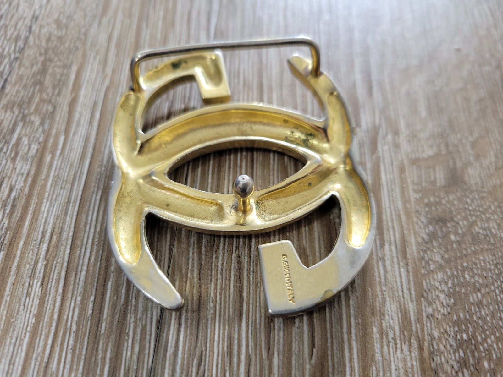 Vintage Authentic Gucci Double GG Large Gold Tone Buckle Only 2.5&Prime; x 2&Prime; Italy