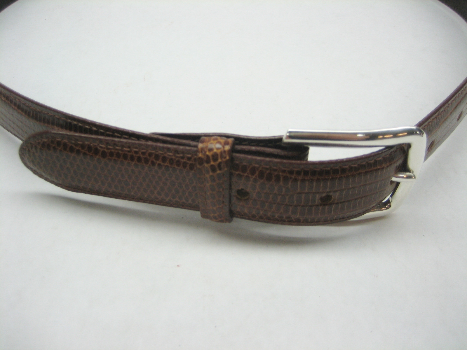 STERLING SILVER 925 SOLID BUCKLE & GENUINE LIZARD BELT 28 MM WIDE MADE IN U.S.A