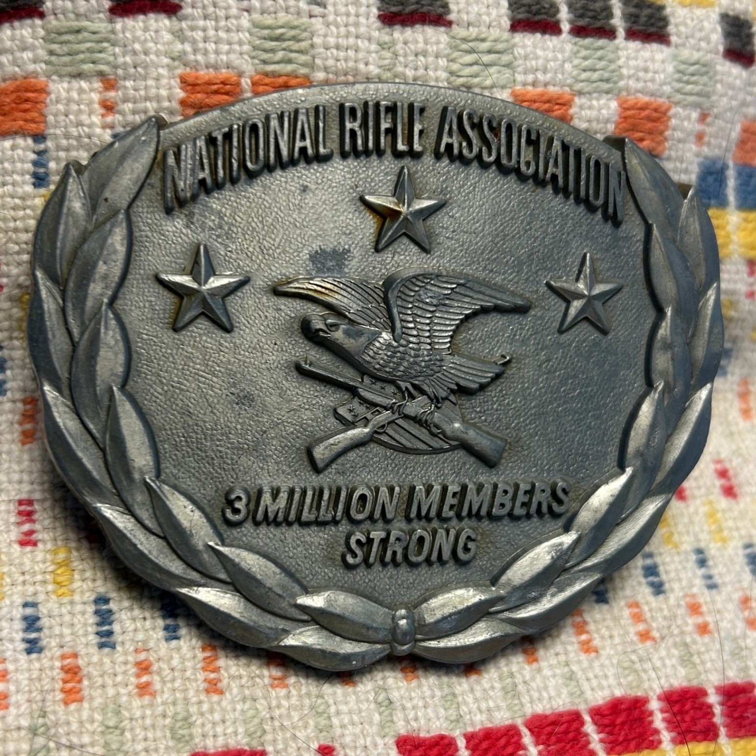Vintage NRA 3 Million Members Strong Belt Buckle Silver.