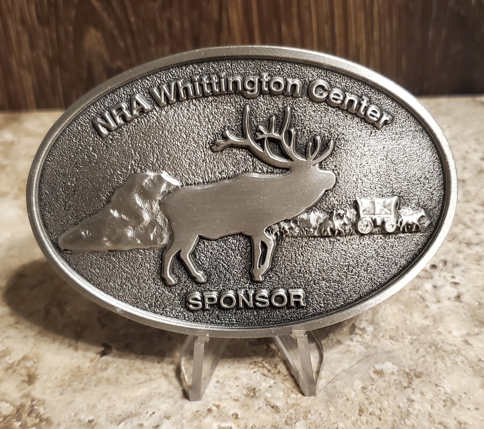 NRA WITTINGTON CENTER SPONSOR BELT BUCKLE estate Western cowboy vintage Elk