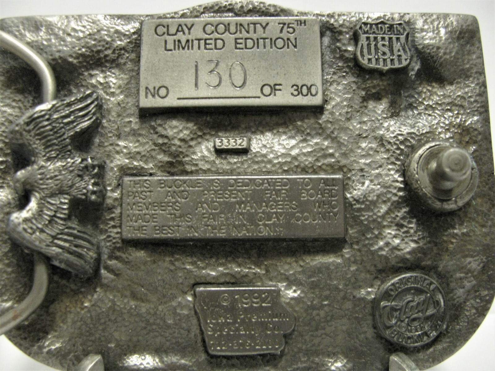 75th Anv Clay County Fair Spencer Iowa 1992 Belt Buckle Managers & Board Members