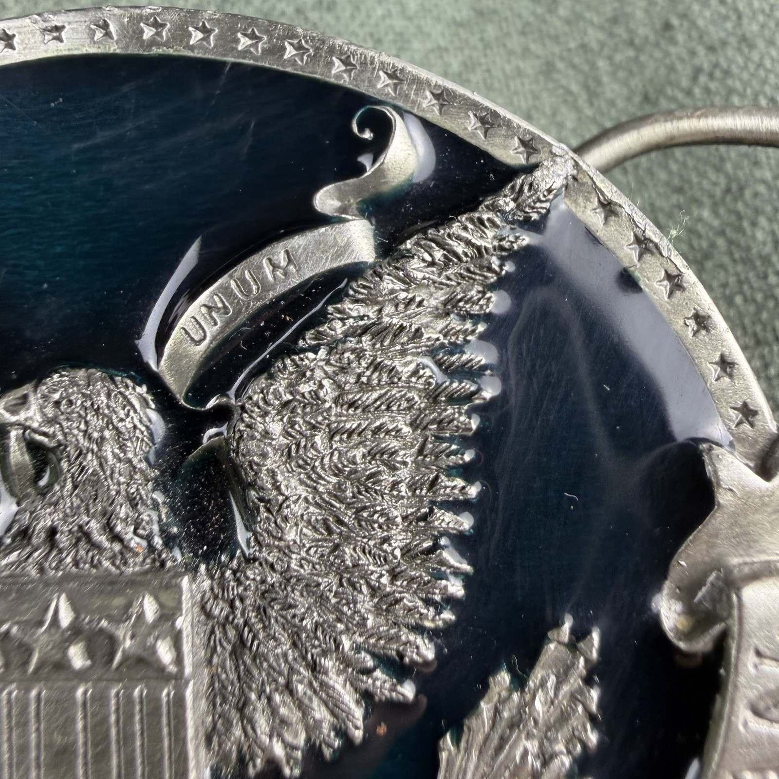 Vtg 1981 Bergamot Brass Works Belt Buckle Proud To Be An American Eagle H-132