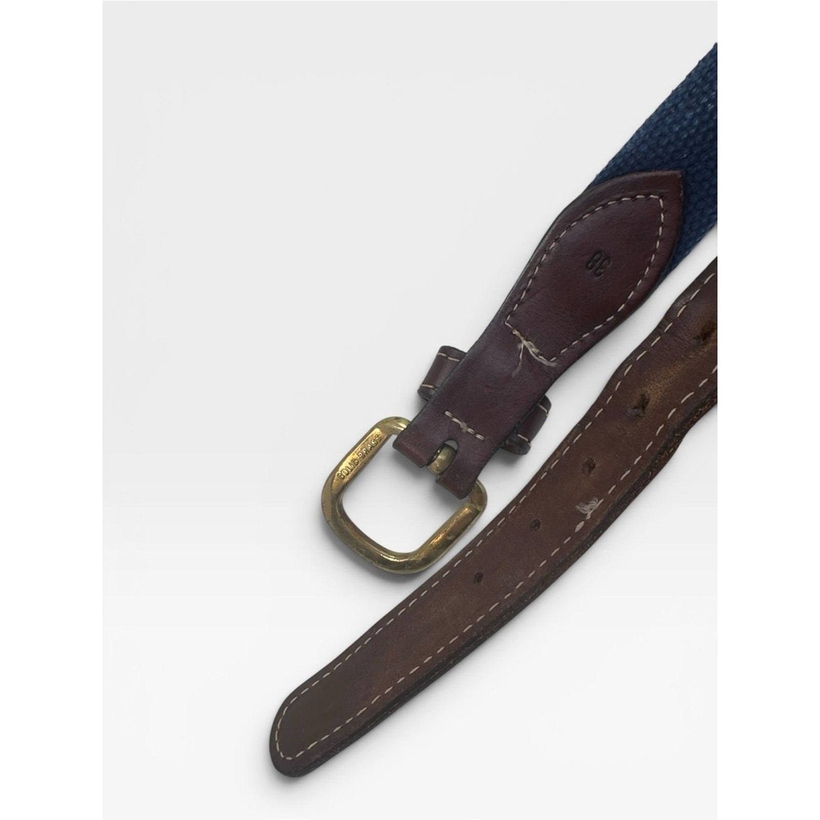 Men’s Classic Brown Leather & Canvas Blue & Orange Belt Palm South Carolina 38”