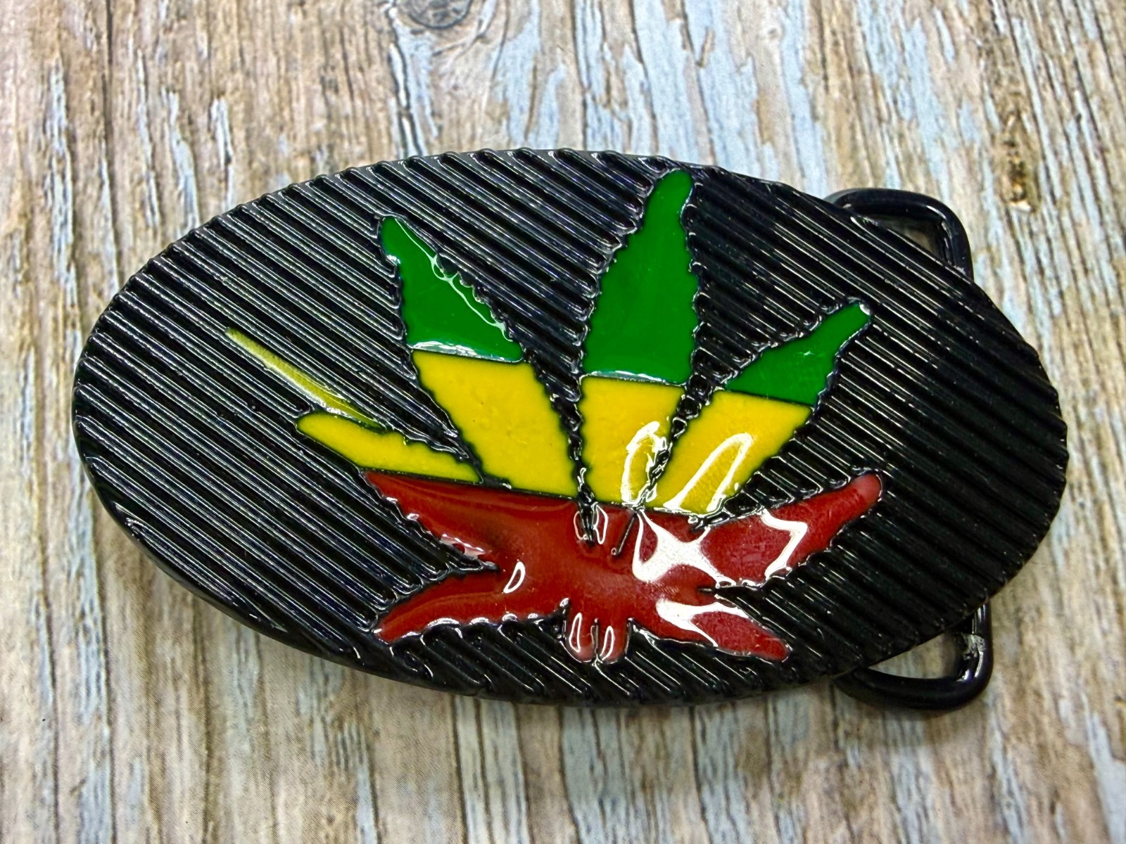 Marijuana Cannabis Pot Leaf Weed Enameled Rasta Belt Buckle New in open Box