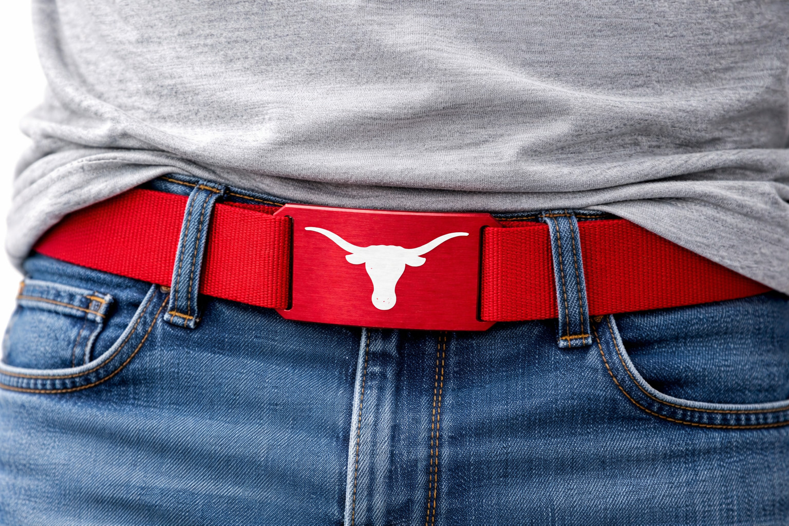 CRIOS Branding Belt Aluminum Buckle Red Texas Longhorn Cattle Cowboy Cowgirl Unisex