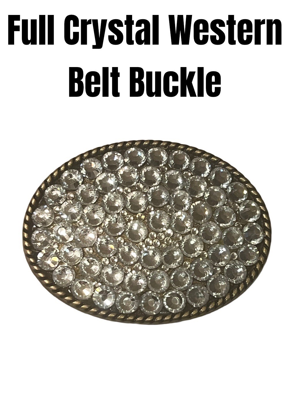 Western Fashion 3.5” Oval Shape Full Crystal Belt Buckle W/Clear Color Crystals