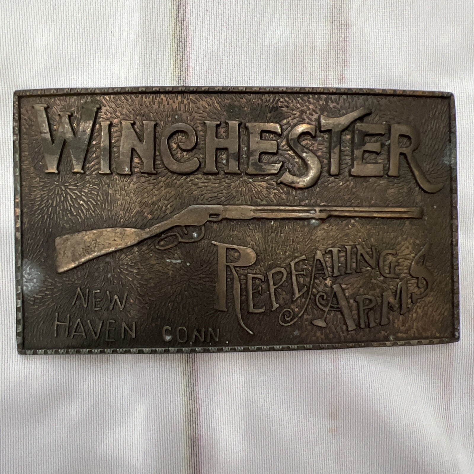 Vintage Winchester Repeating Arms New Haven Brass Belt Buckle