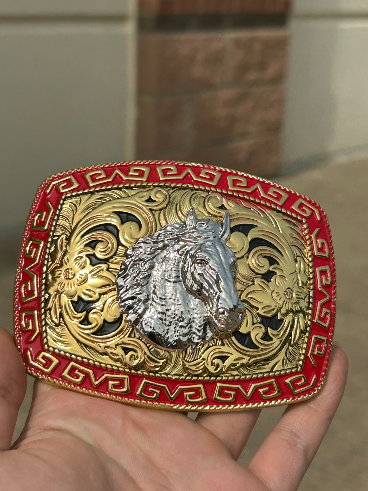 Western Buckle Gold Silver Red Horse Head Buckle Cowboy 2 » Hebillas Vaqueras