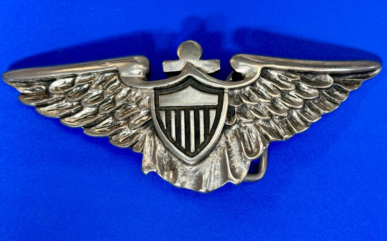 Large Military US Army Air Force? Aviator Badge Pilot Wings Shield Belt Buckle