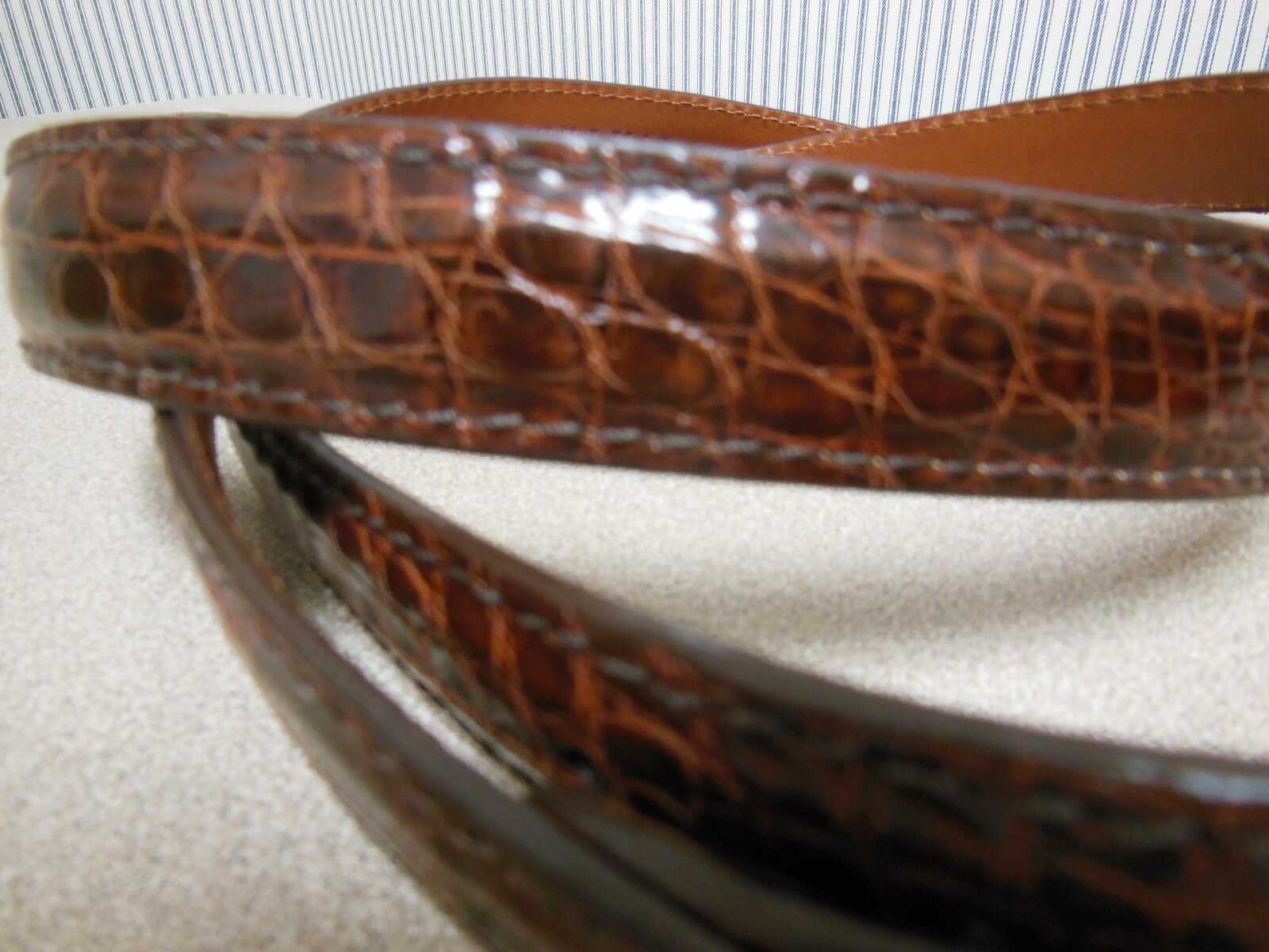 J. HILBURN Men&rsquo;s Brown Caiman Crocodile Belt Brass Buckle USA Size 47