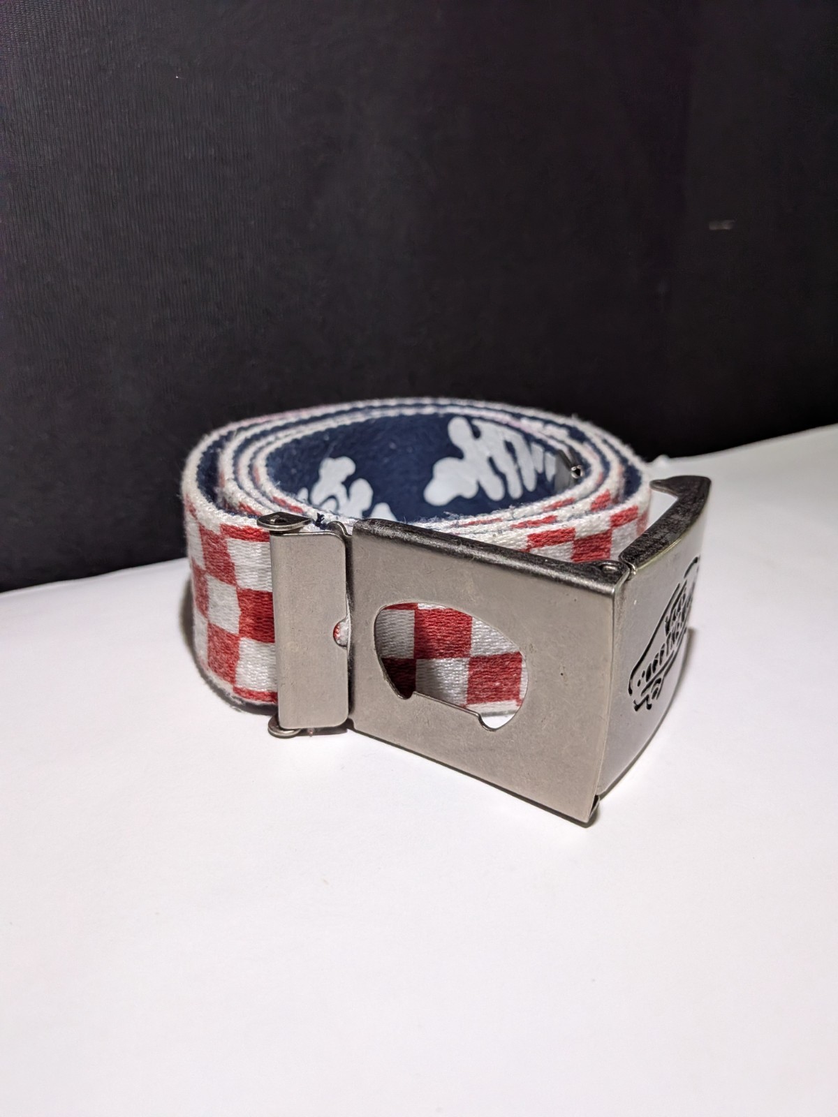 VANS OFF THE WALL BELT & BUCKLE RED CHECK BLUE FLORAL DESIGN