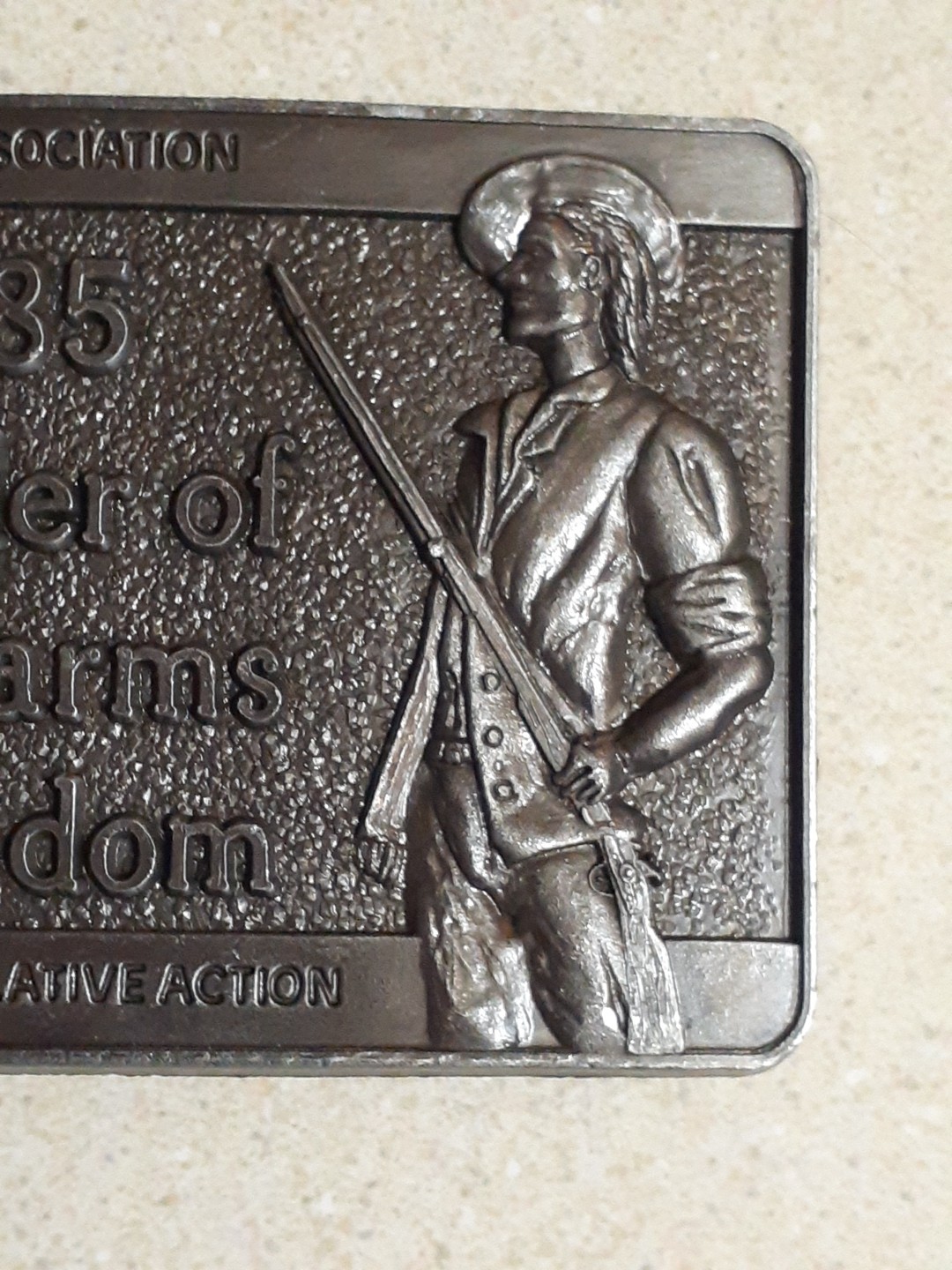 1985 Defender of Firearms Freedom Belt Buckle 3.5&Prime;x2.5&Prime;