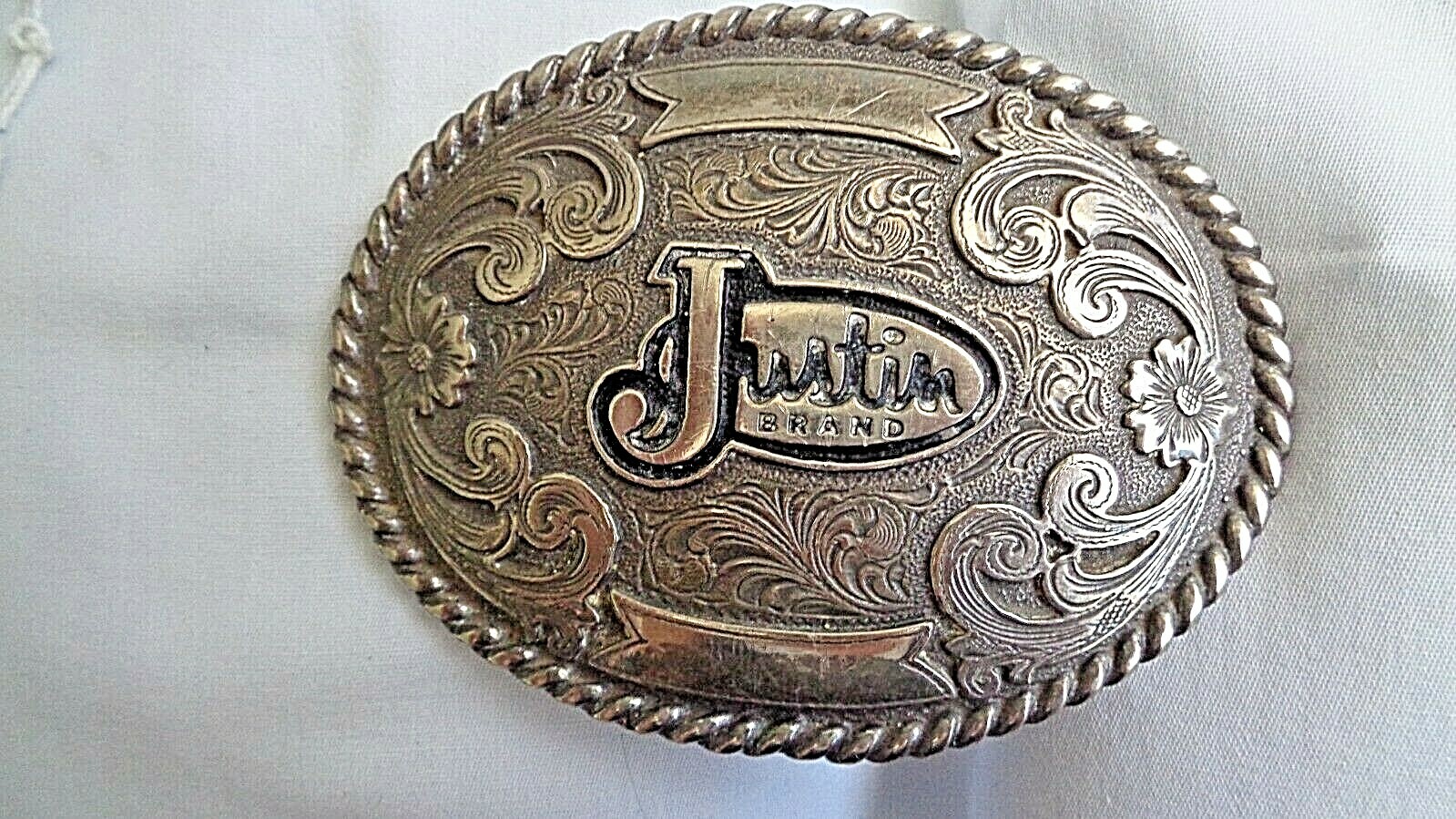 Belt Buckle Justin Brand Silver 3 3/8 x 3in Place to Engrave