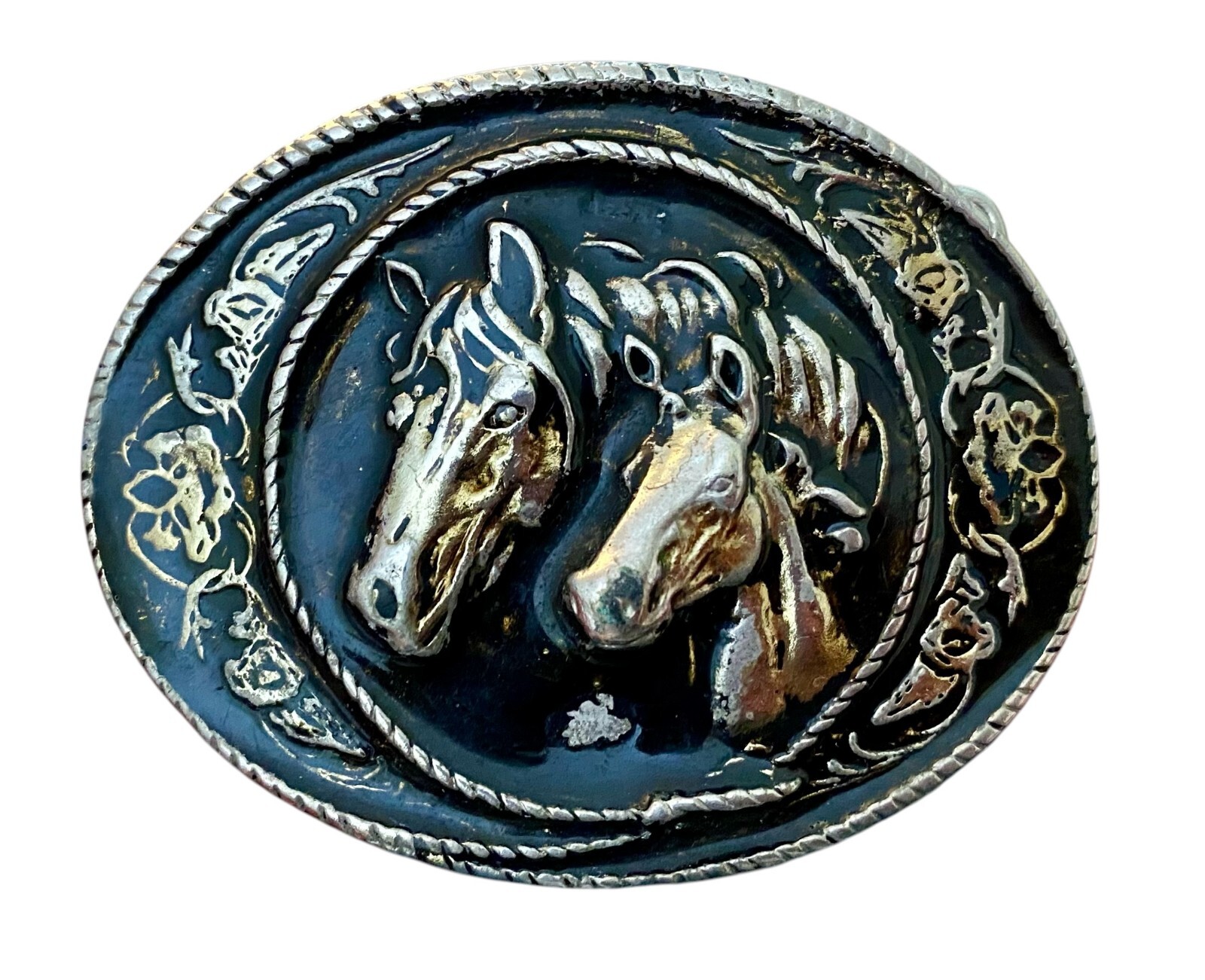 Horses Equestrian Black Belt Buckle 3.25&Prime;