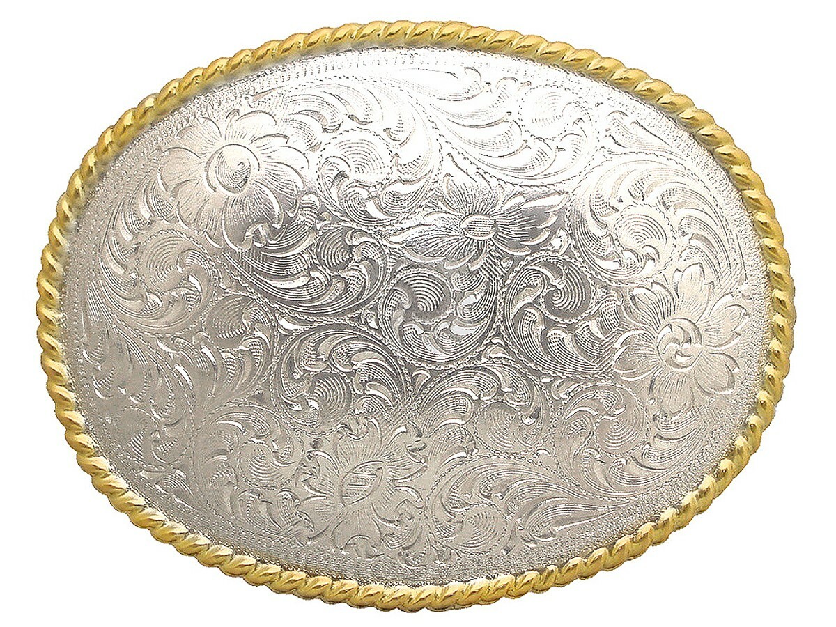 Western Cowboy Bright Gold Rope Edge Engraved Belt Buckle fits 1-1/2&Prime; Strap