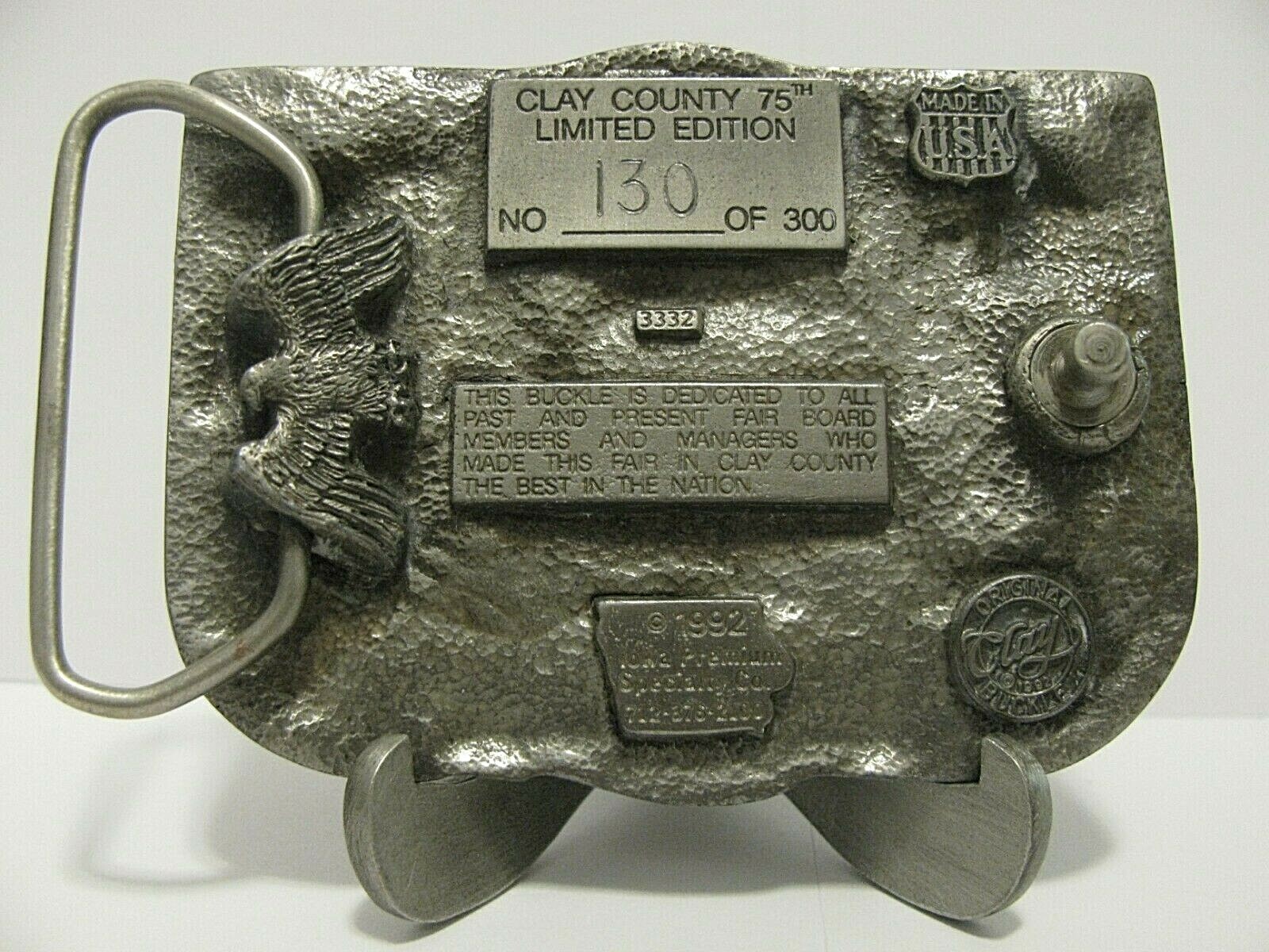 75th Anv Clay County Fair Spencer Iowa 1992 Belt Buckle Managers & Board Members