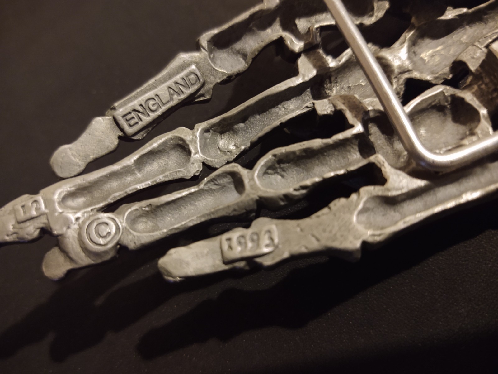 Rare Vintage 1993 Pagan Made In England Skeleton Death Hand Belt Buckle Rare 6”