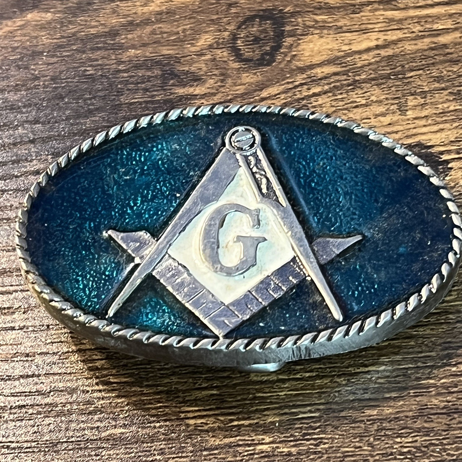 Masonic Freemason Mason Belt Buckle USA Made Vintage Blue Enamel – 2205 B19