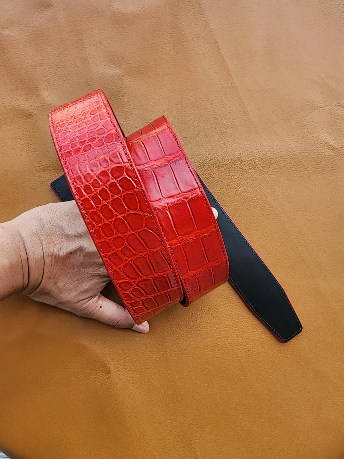 3.8CM Red 100% Luxury Genuine Leather Skin Mens Belt Buckle-customize
