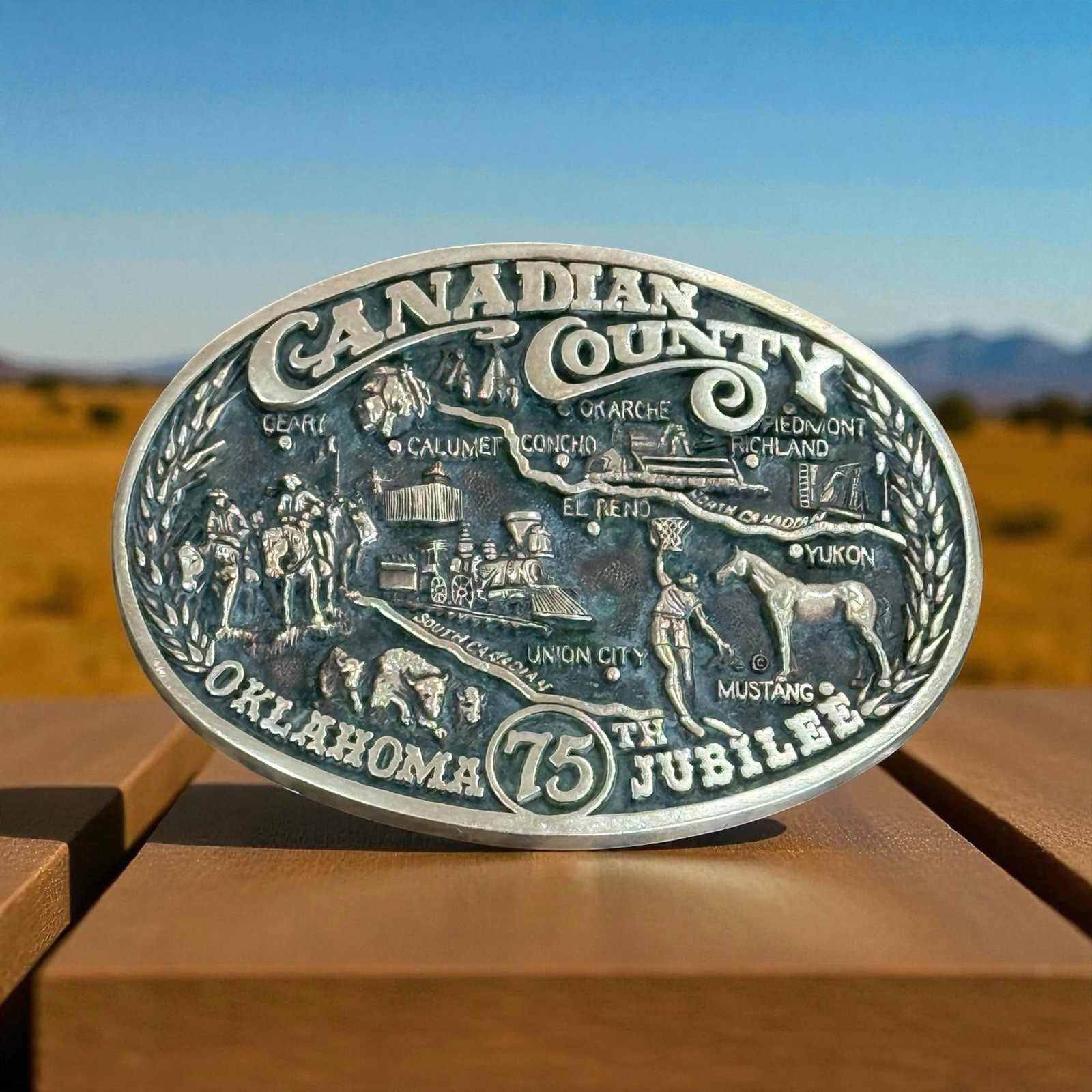 Vintage 1982 Brass Ltd Edition Canadian County (OK) 75th Jubilee Belt Buckle