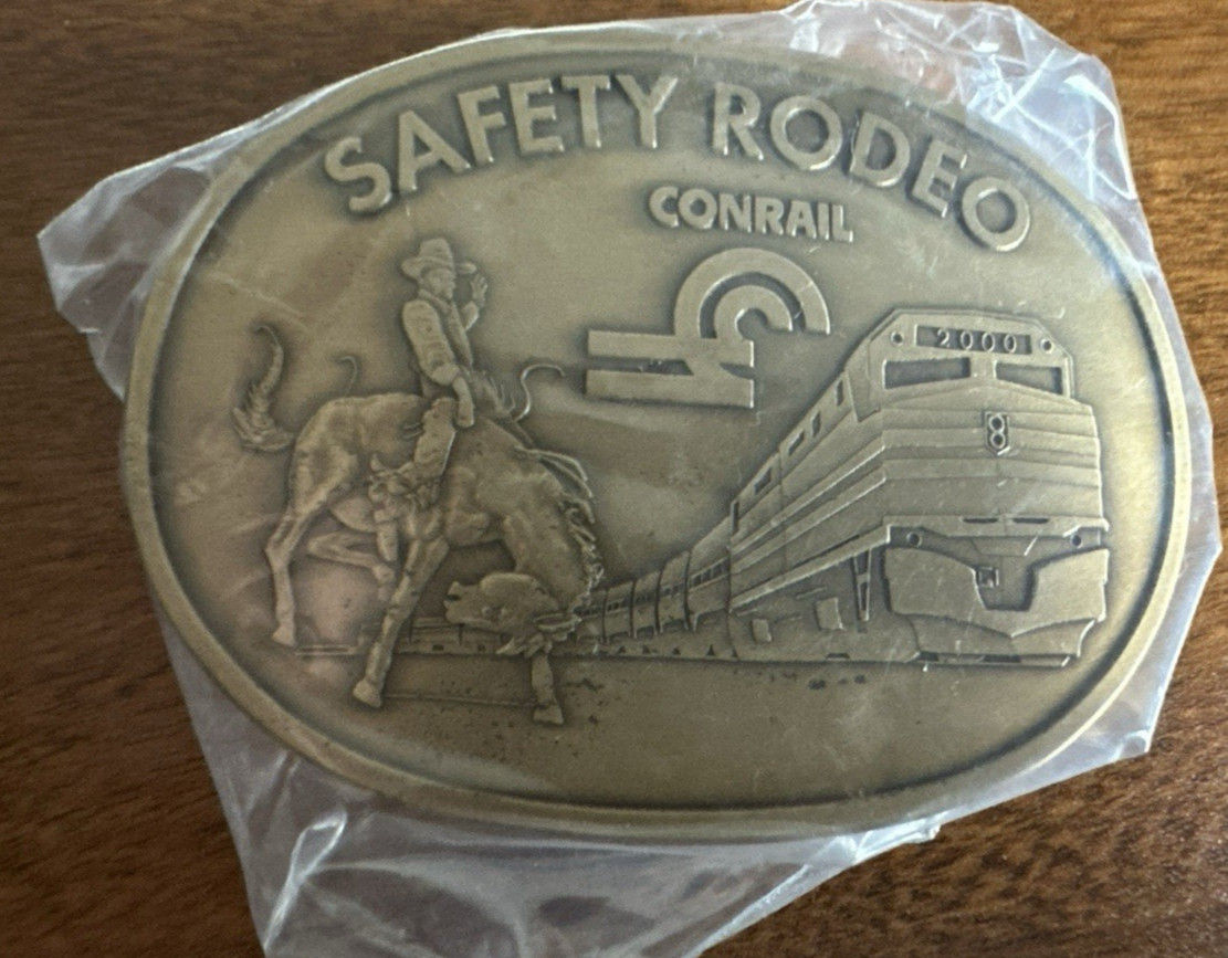 Conrail Safety Rodeo Solid Brass Belt Buckle 2000 Oval shaped 3.25&Prime; by 2.5&Prime;