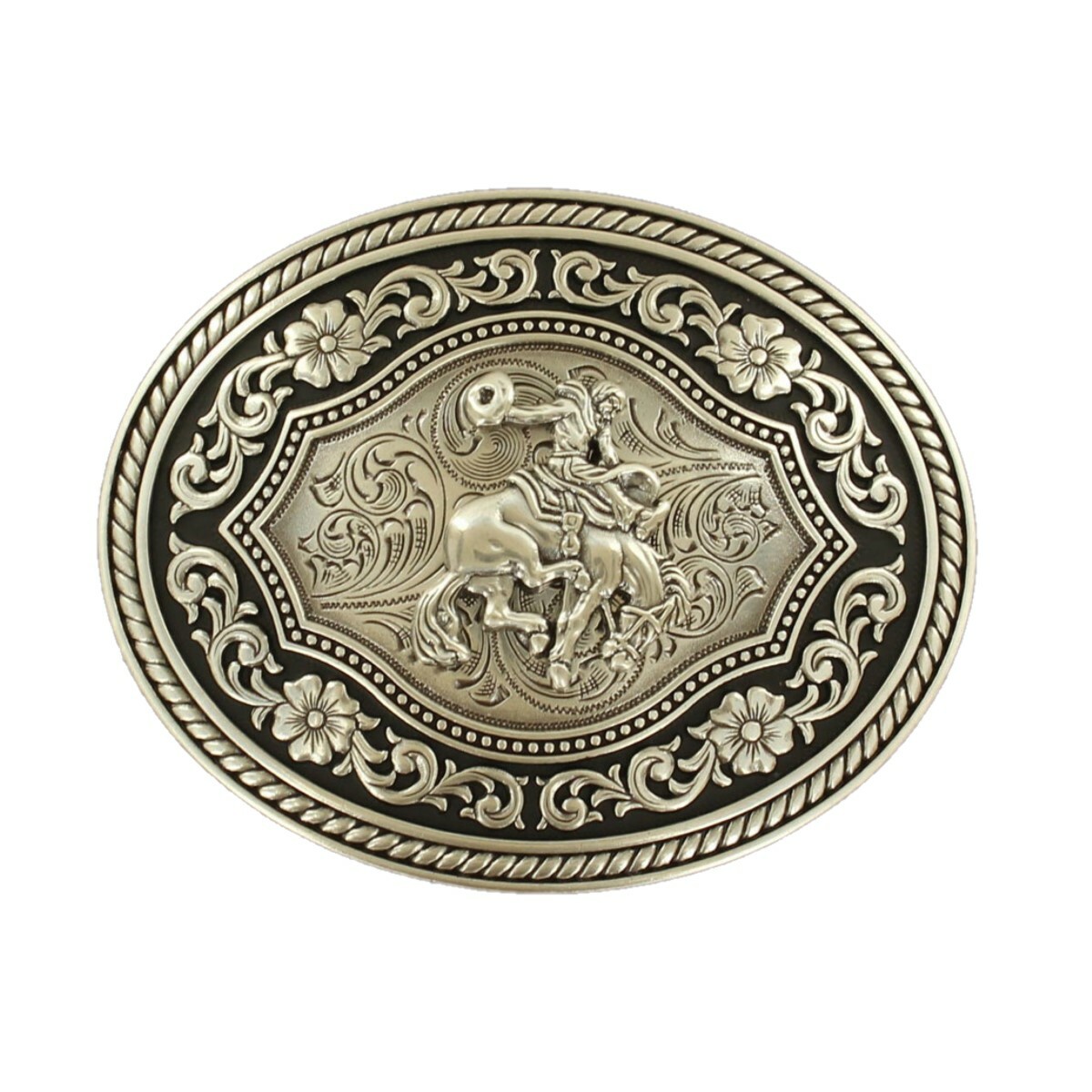 Nocona Silver Scroll & Cowboy Oval Belt Buckle 37709