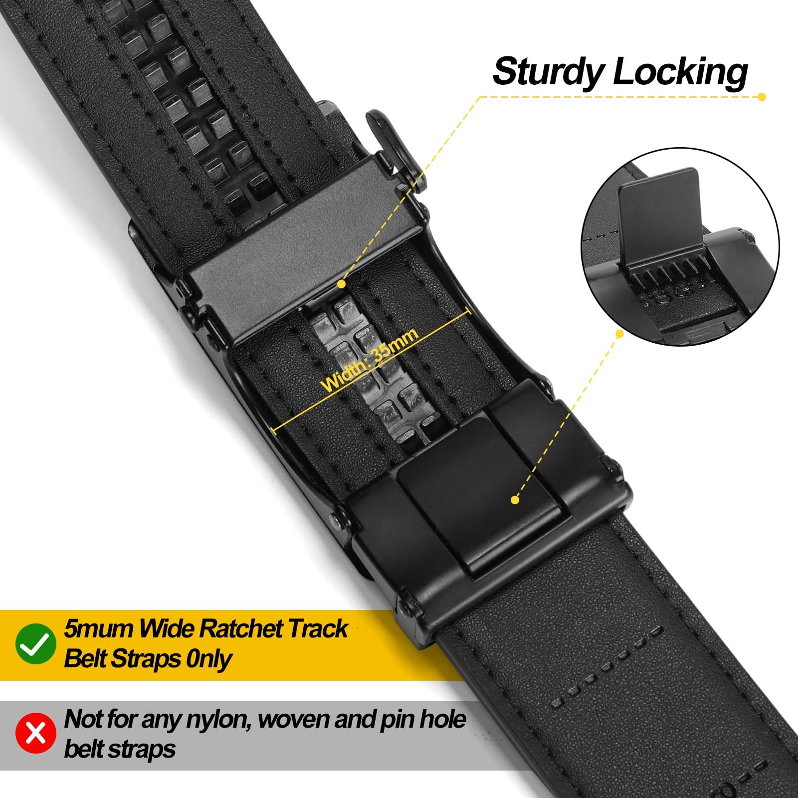 SENDEFN 35MM Ratchet Belt Buckle Only for 1 For Width 1 3/8, A-black-1