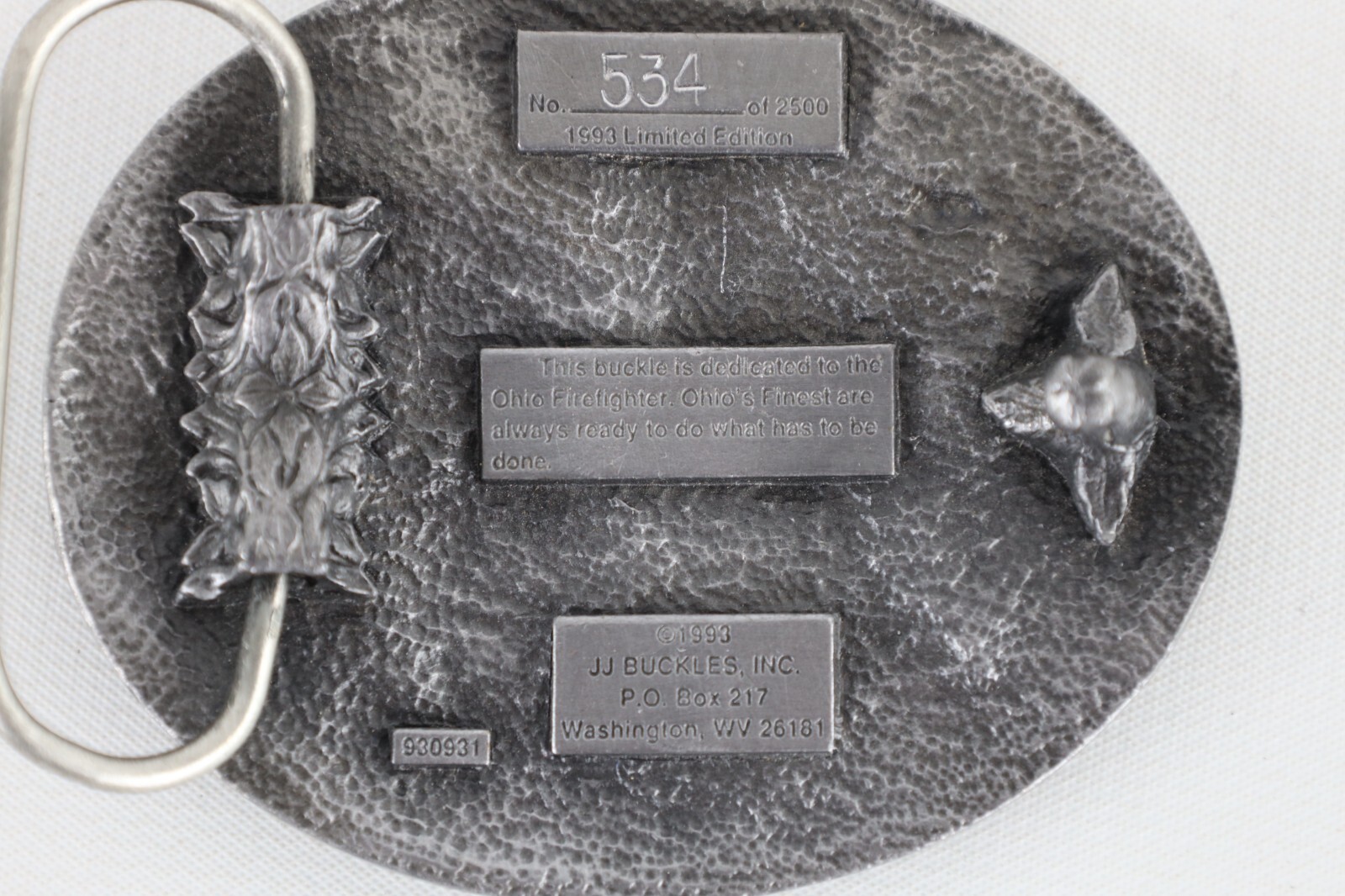 Vintage 90s Limited Edition Numbered 1993 Ohio Firefighter Belt Buckle Pewter
