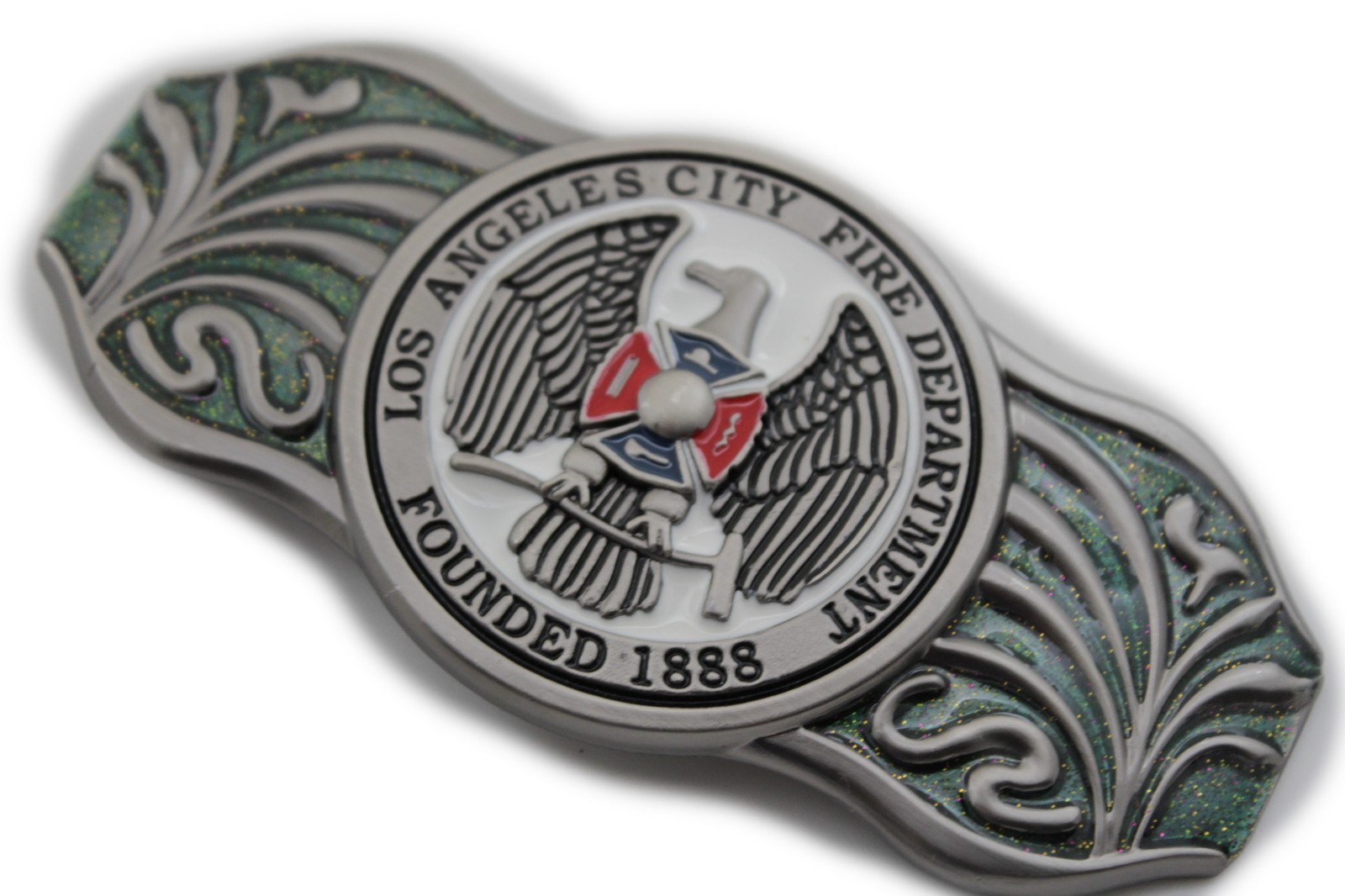 Men Women Silver Metal Belt Buckle Long Los Angeles LA Fire Department Flag 1888