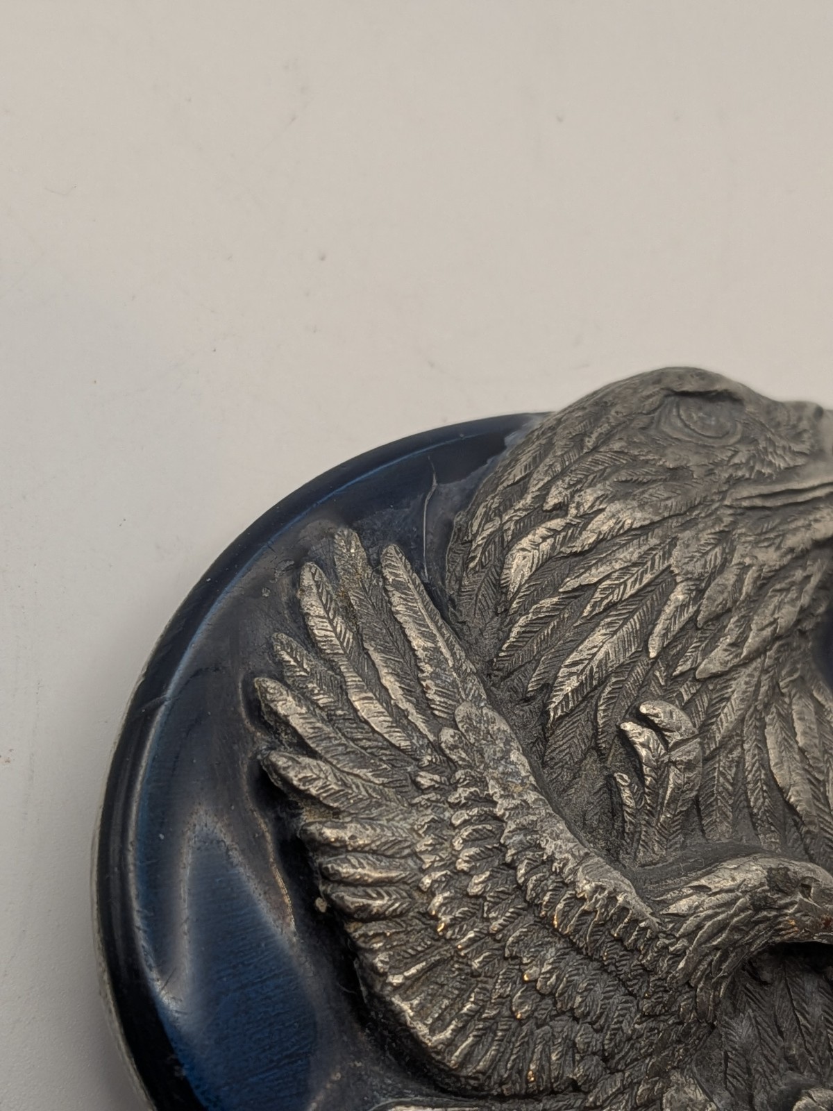 Vtg Eagle Blue Enamel Inlay Belt Buckle Pewter 3D Design Siskiyou 1990