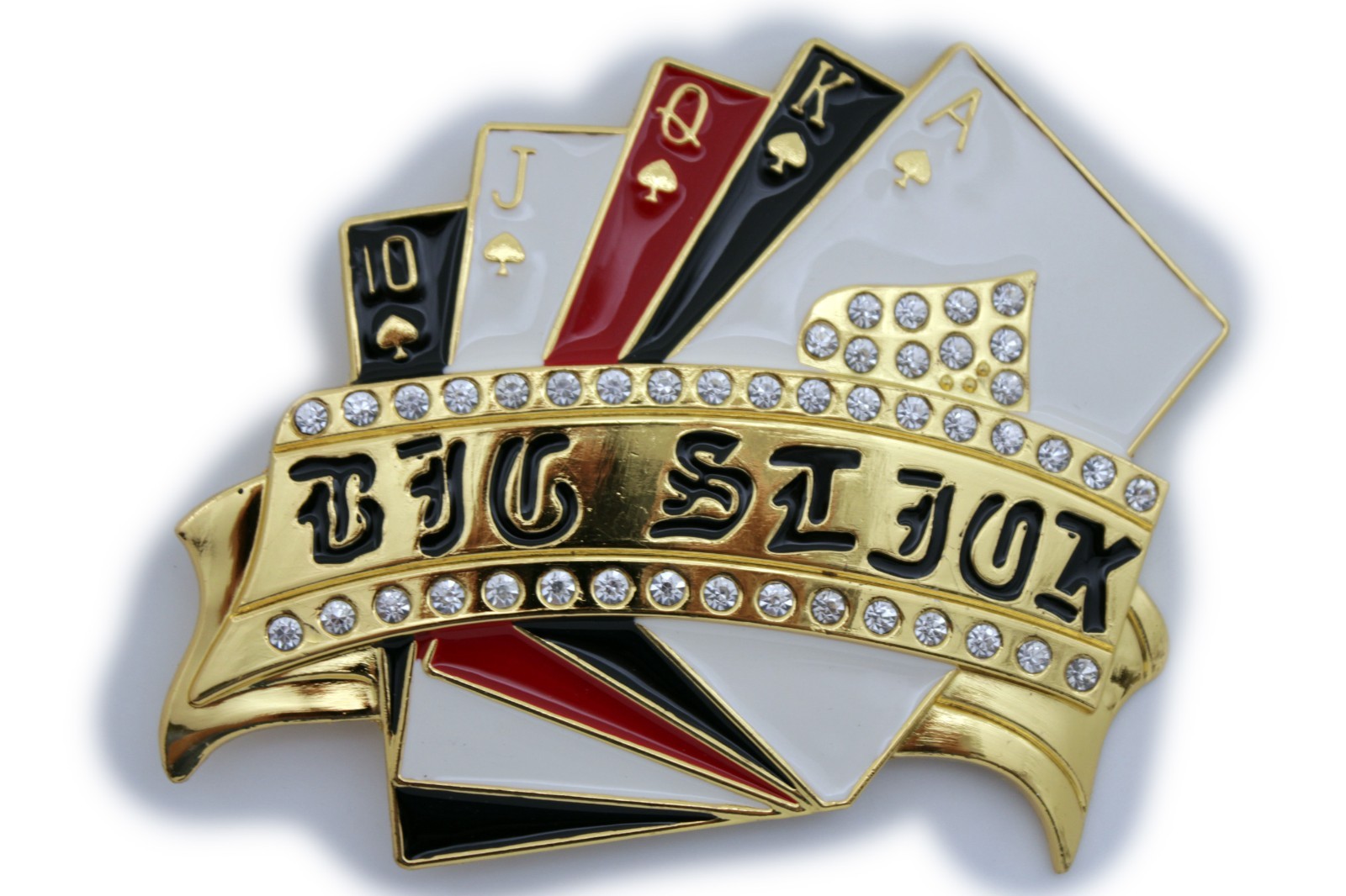 Men Women Bling Big Gold Metal Belt Buckle Royal Flush Cards Las Vegas Casino