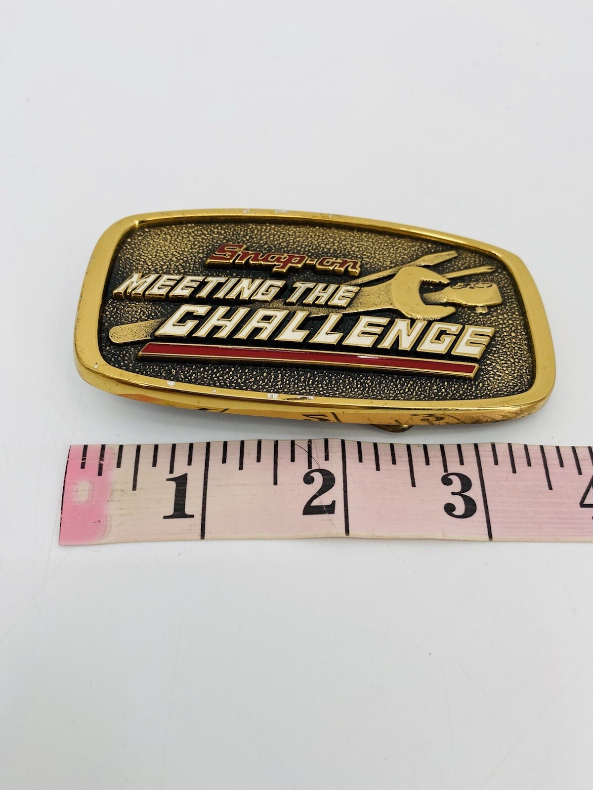 Vintage BTS Snap-on Tools Meeting The Challenge Solid Brass Belt Buckle SSX 1709