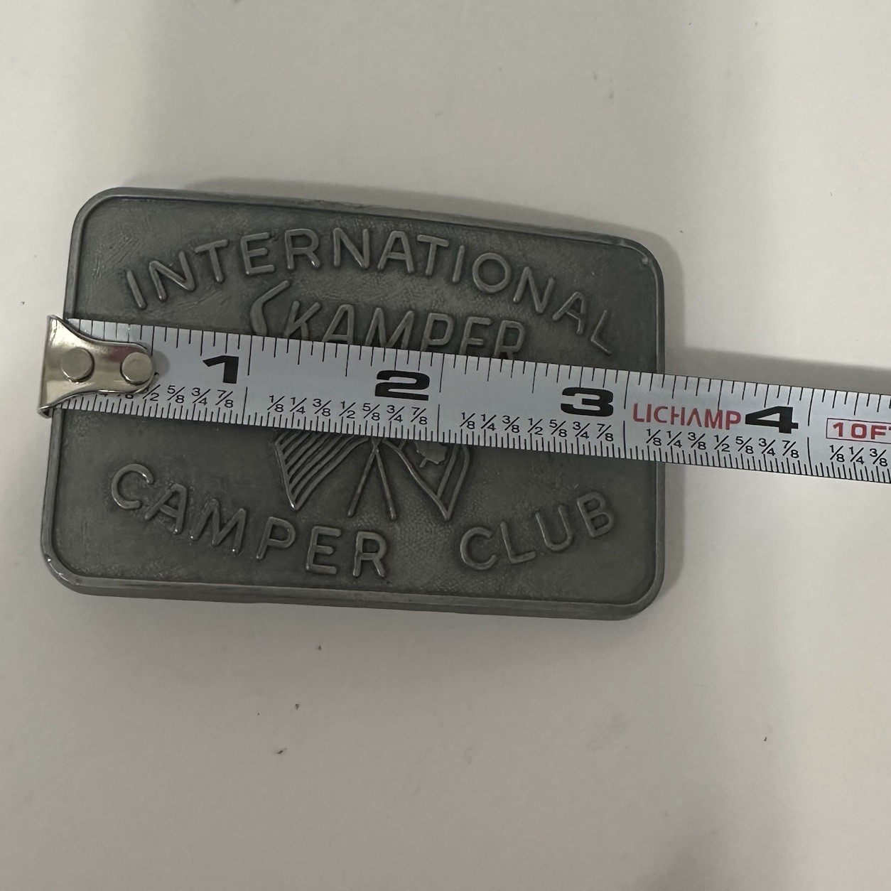 Vintage International Skamper Camper Club Belt Buckle Silver Tone RV Flag