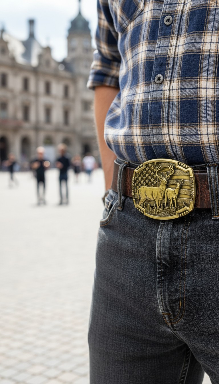 Men Gold Metal Belt Buckle Deer Nature Hunter Western Fashion Accessory Unisex