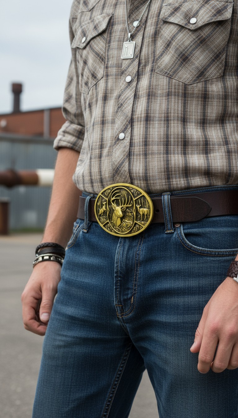 Men Gold Metal Belt Buckle Deer Nature Hunter Western Fashion Cowboys Jeans Pant