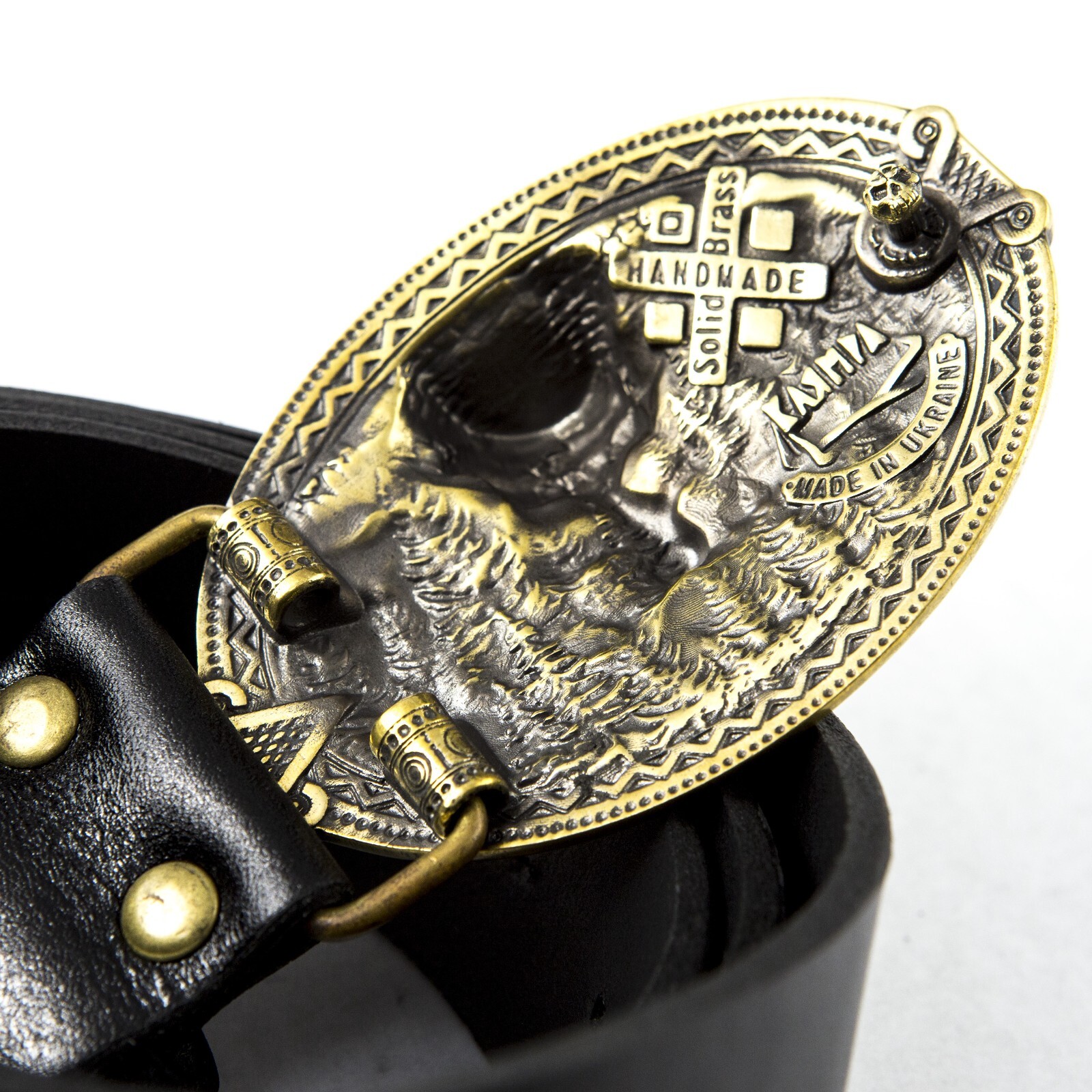 Brass belt buckle « 3D Klamra », Skull buckle, Ukrainian Molfar, Logo Klamra