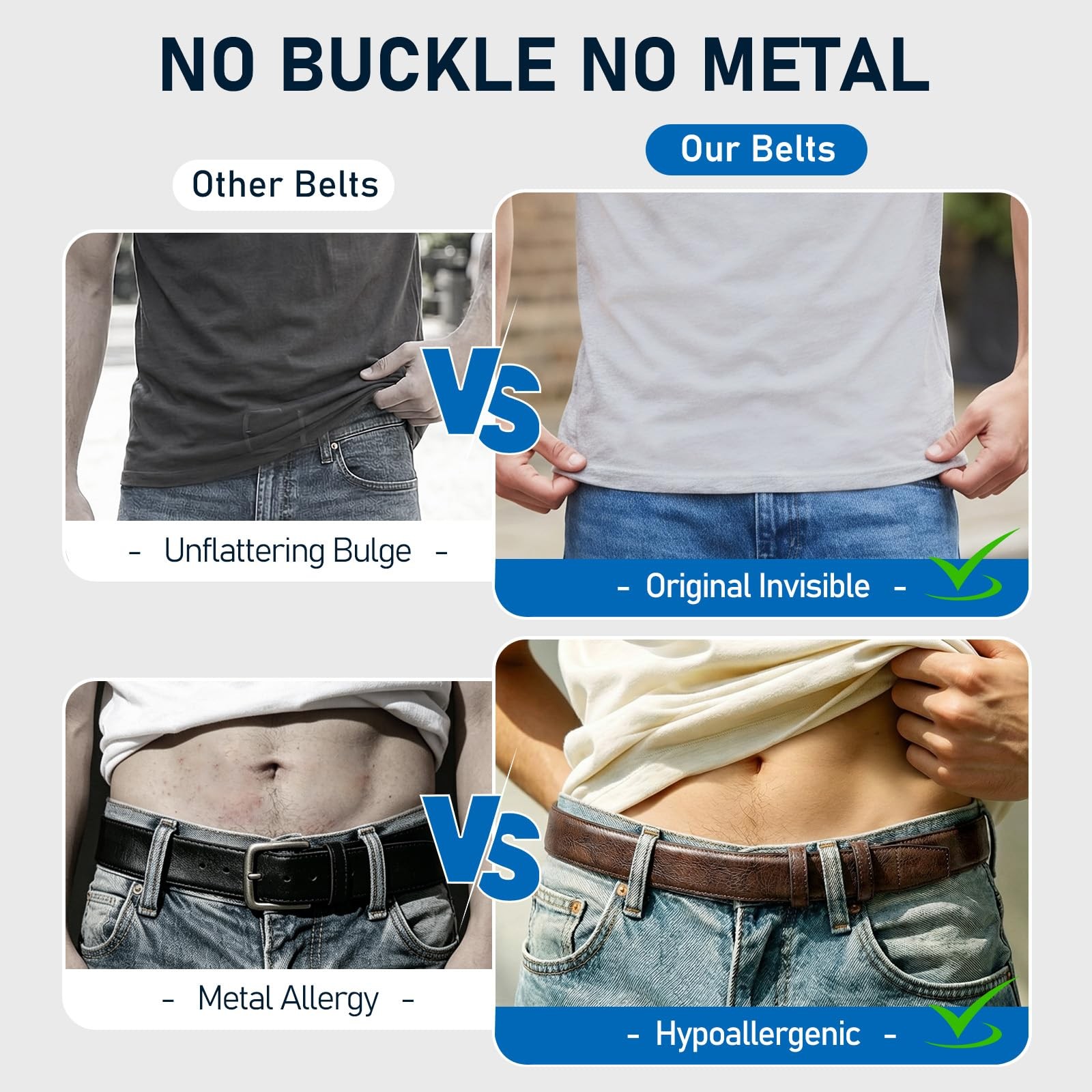 Mechanic Buckless Belts for Men No Fit Waist 36&Prime;-38&Prime;, Retro Brown Leather
