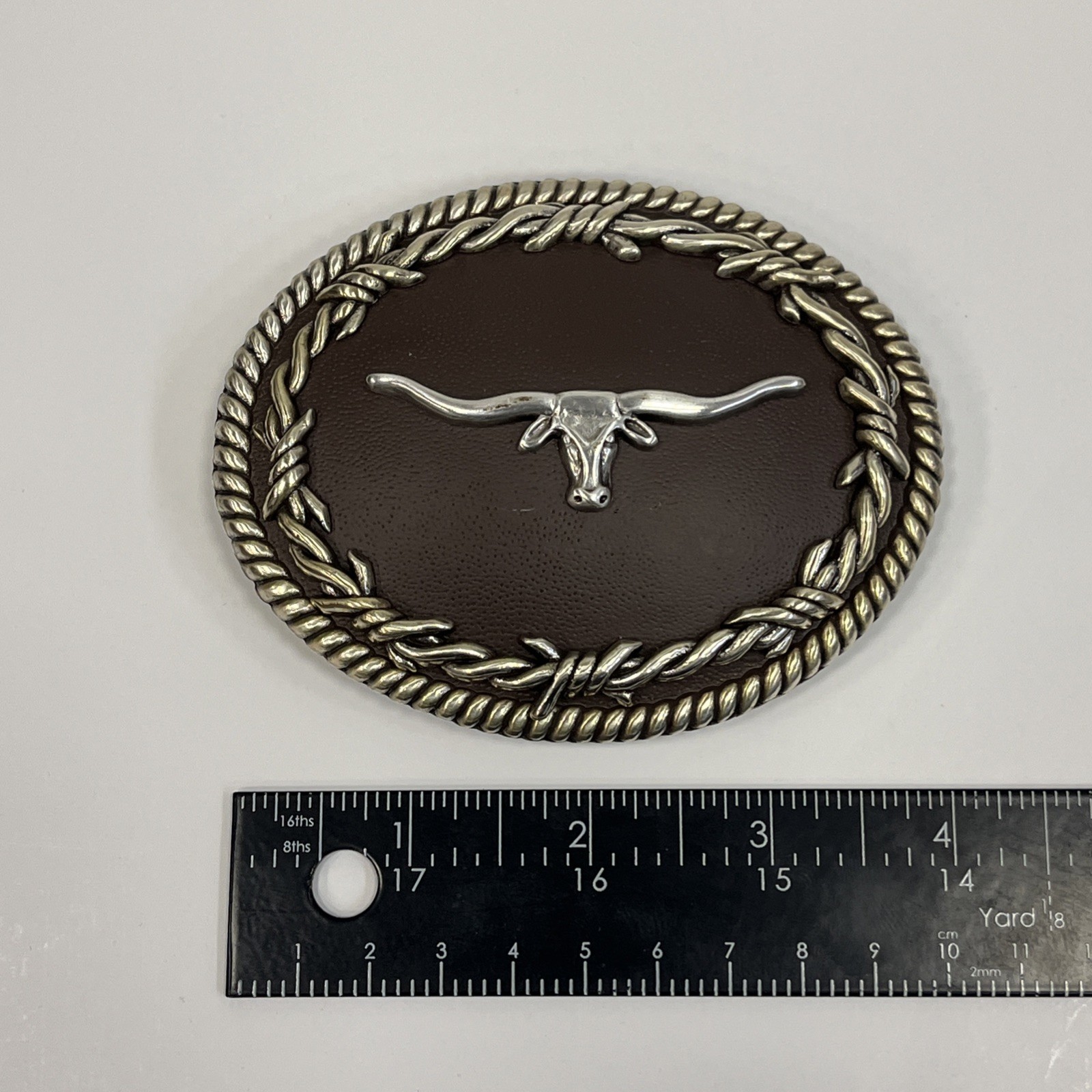 Nocona Western Belt Buckle Oval Longhorn Barbwire Brown Western Bull Skull Head