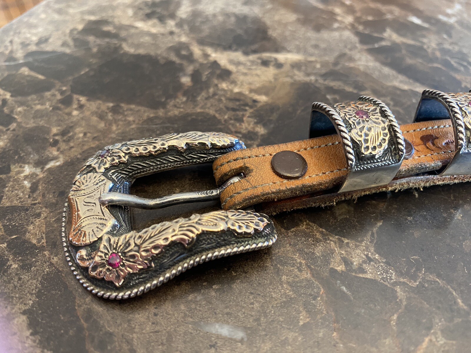 Hollands San Angelo .925 sterling 14k belt buckle set #205 ✅