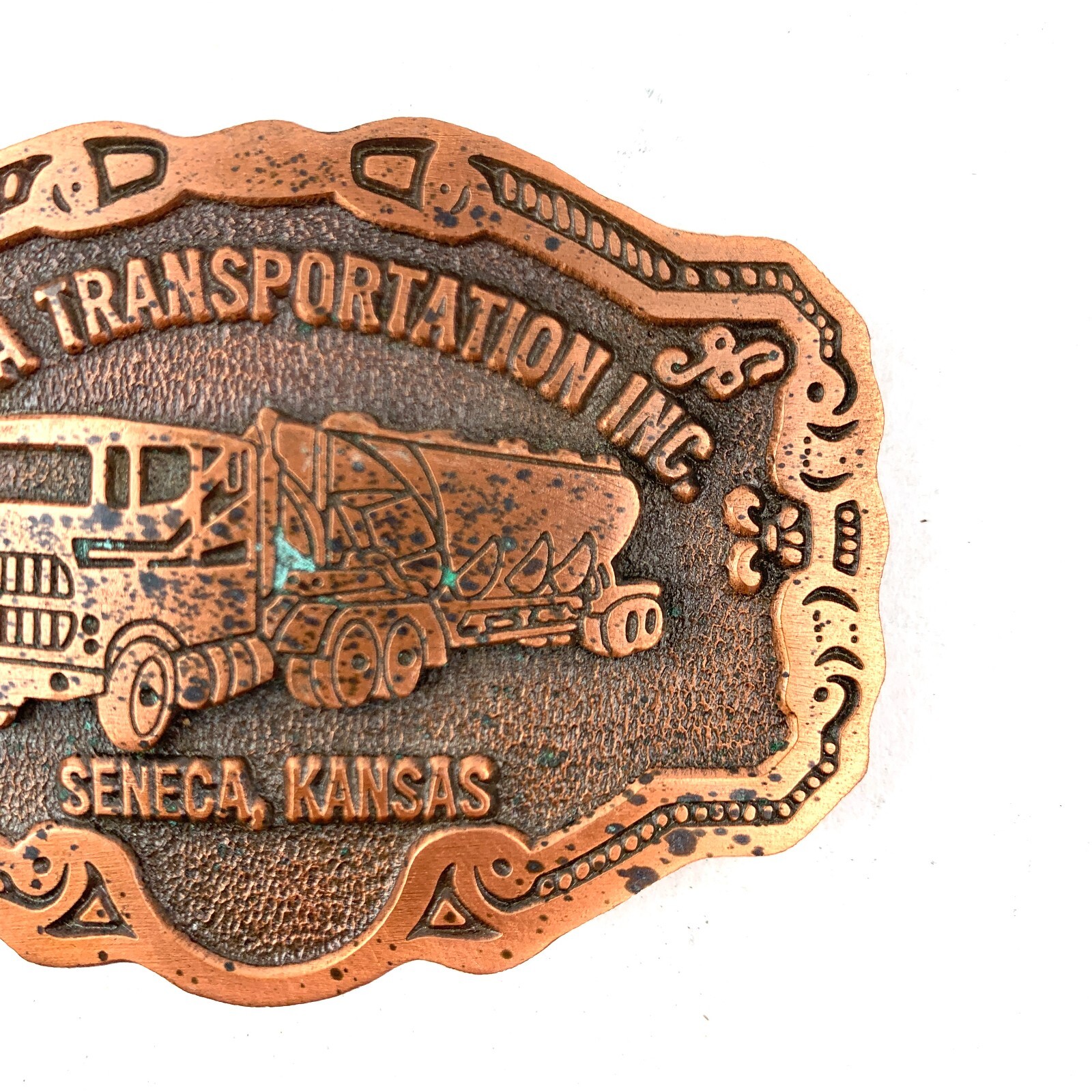 Vintage Seneca Transportation Inc Kansas Copper Tone Belt Buckle